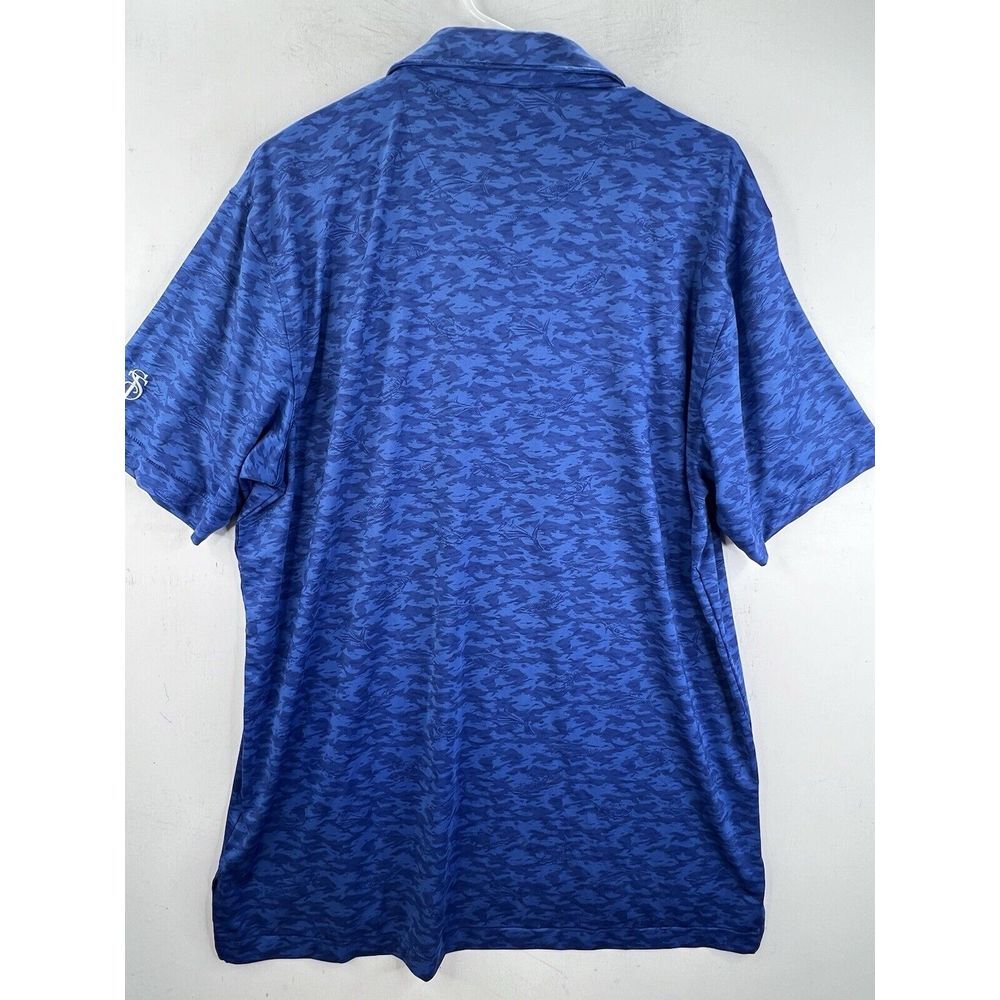Peter Millar Polo Shirt Mens Large Blue Summer Comfort‎ Fish Camo Print Golf - Picture 6 of 10